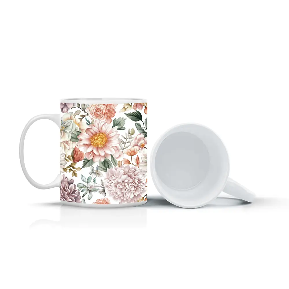 Watercolor Peonies Roses Daisies Floral Pattern – Mugs
