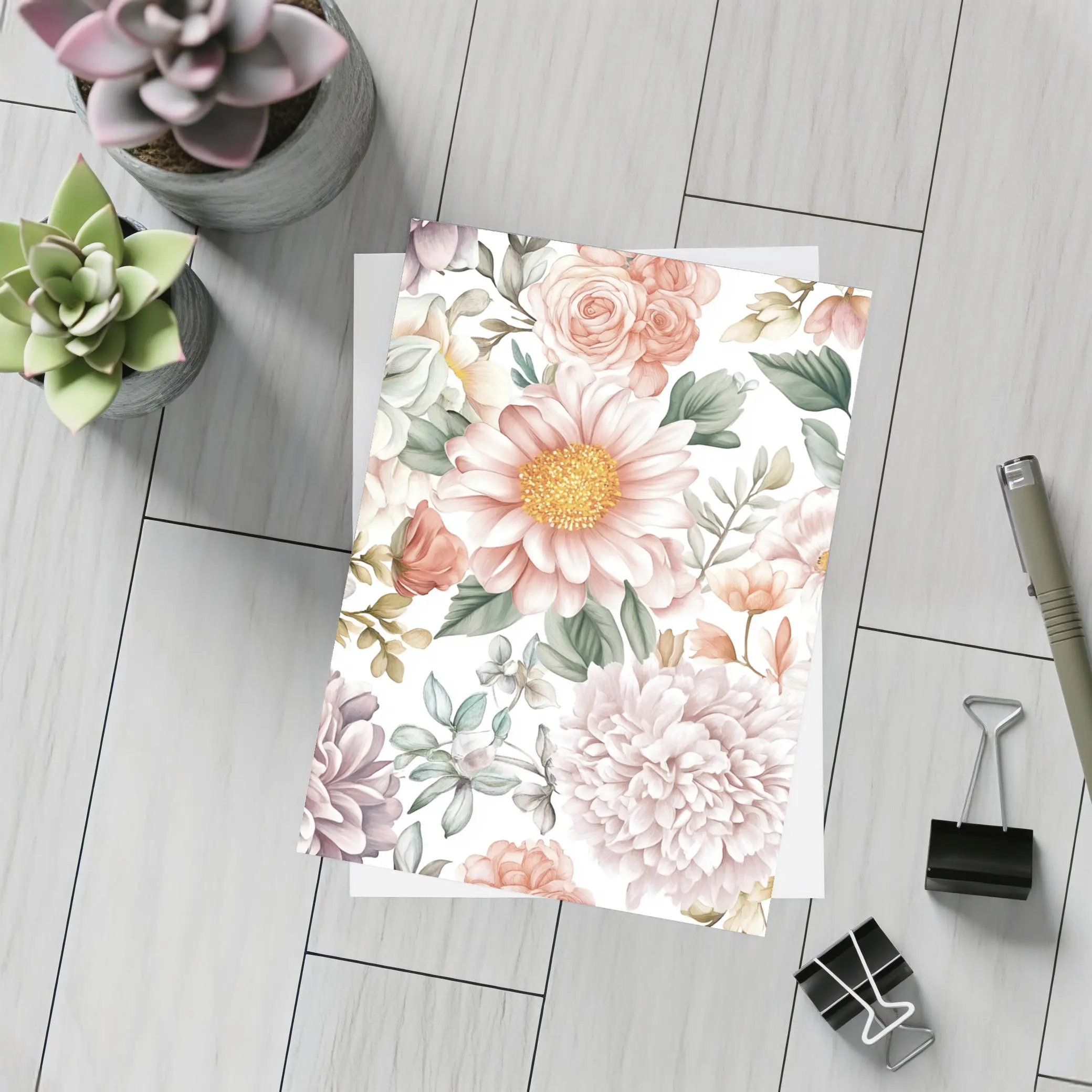 Watercolor Peonies Roses Daisies Floral Pattern – Postcards