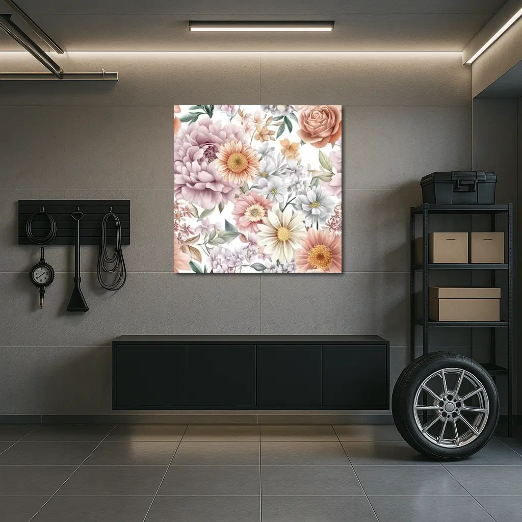 Watercolor Peonies Roses Daisies Floral Pattern – Wall Art