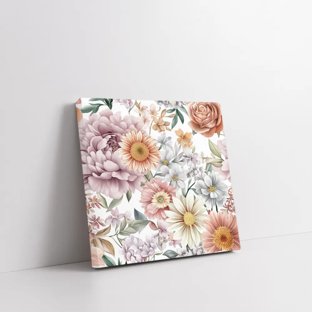 Watercolor Peonies Roses Daisies Floral Pattern – Wall Art