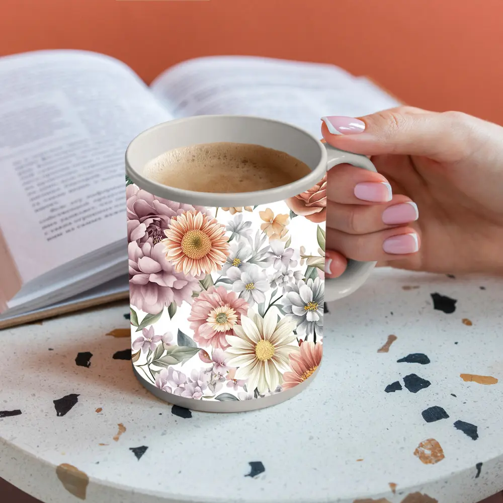 Watercolor Peonies Roses Daisies Floral Pattern – Mugs