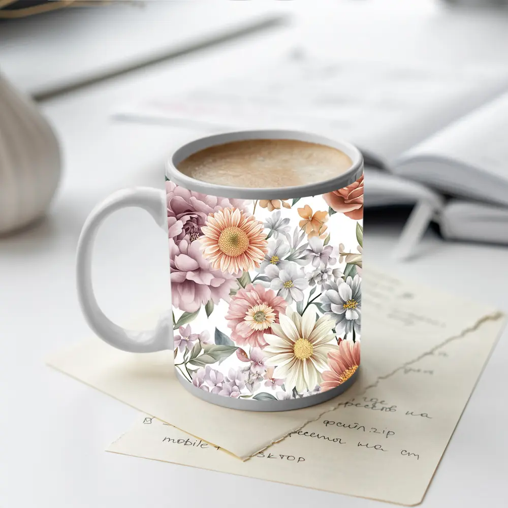 Watercolor Peonies Roses Daisies Floral Pattern – Mugs