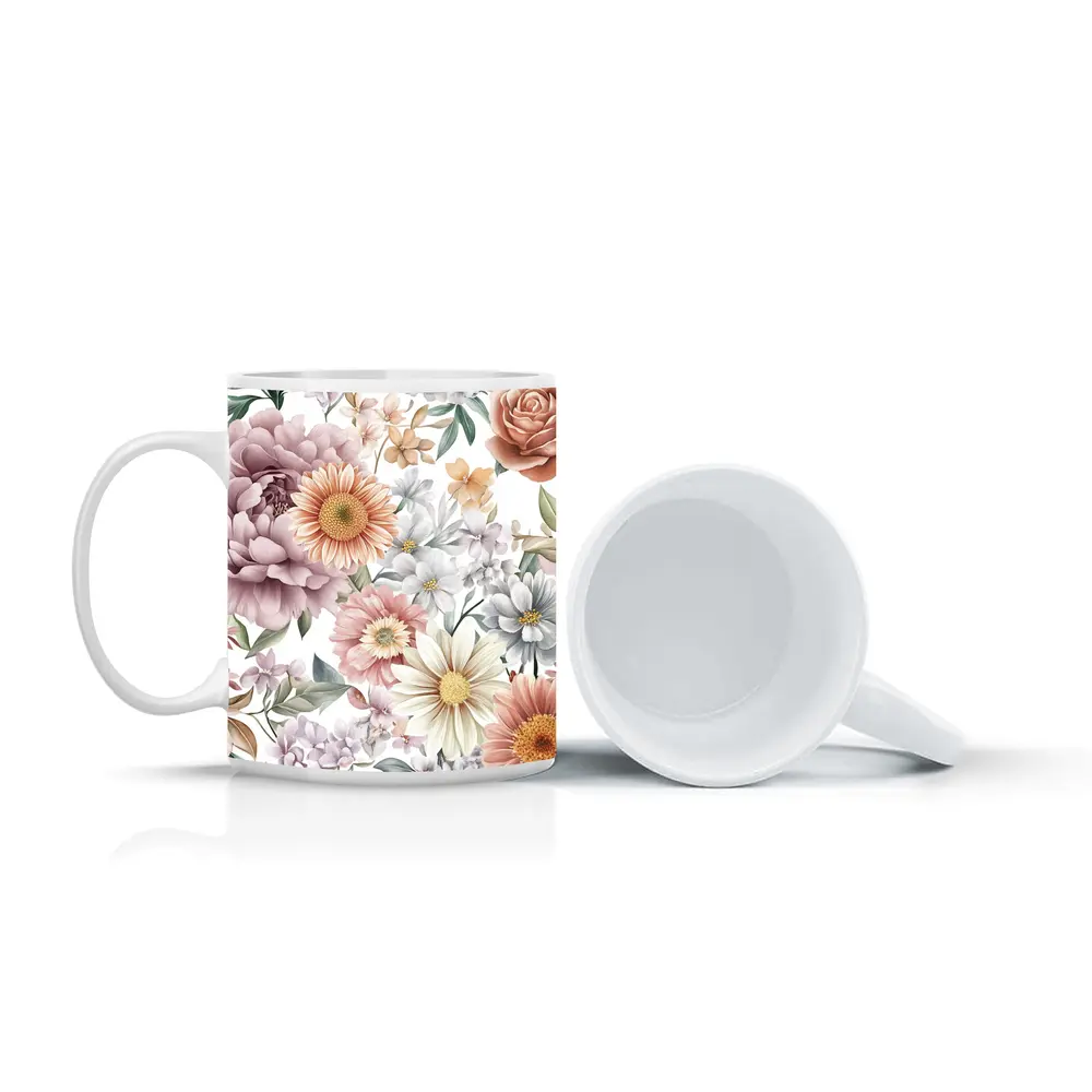 Watercolor Peonies Roses Daisies Floral Pattern – Mugs