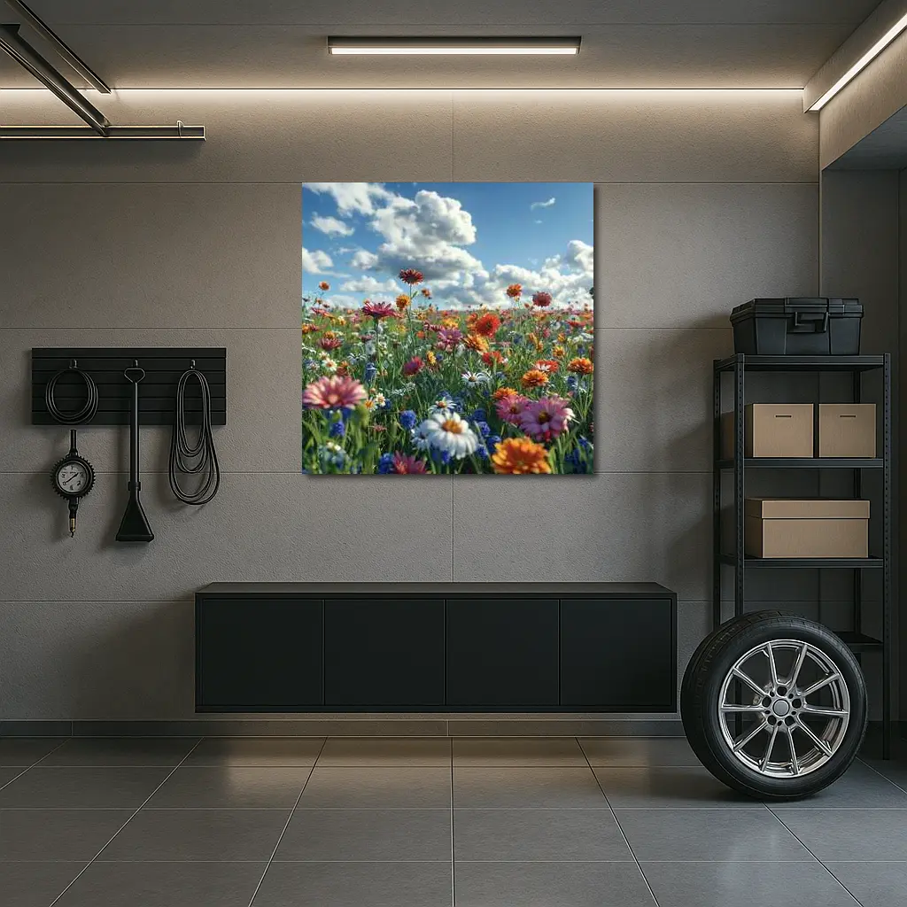 Wildflower Meadow Under Bright Blue Sky – Wall Art