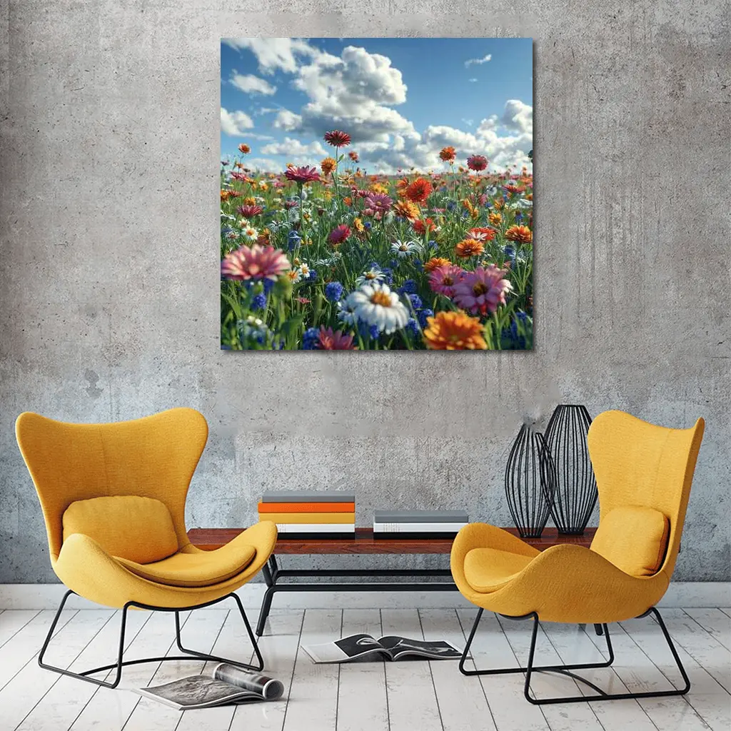 Wildflower Meadow Under Bright Blue Sky – Wall Art