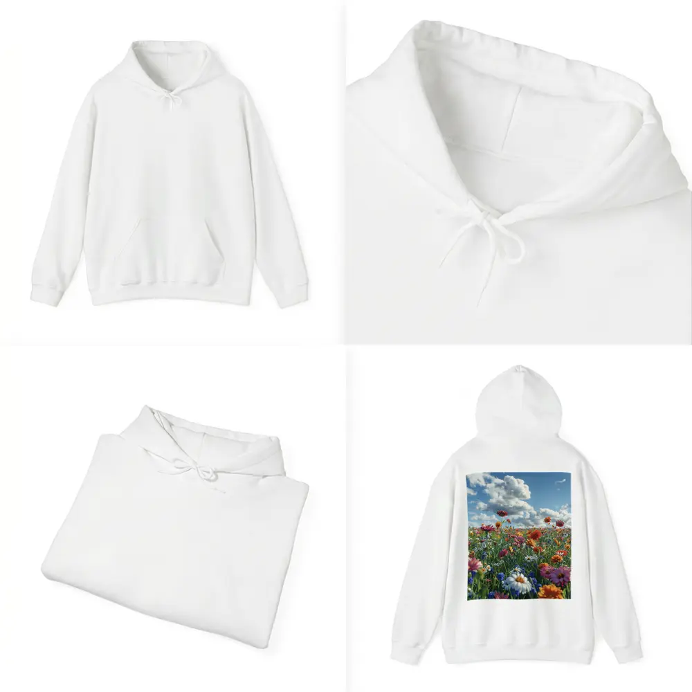 Wildflower Meadow Under Bright Blue Sky – Hoodies