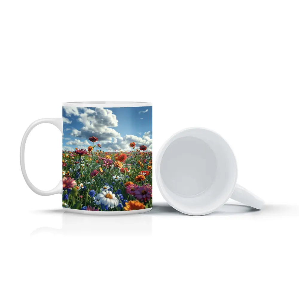 Wildflower Meadow Under Bright Blue Sky – Mugs