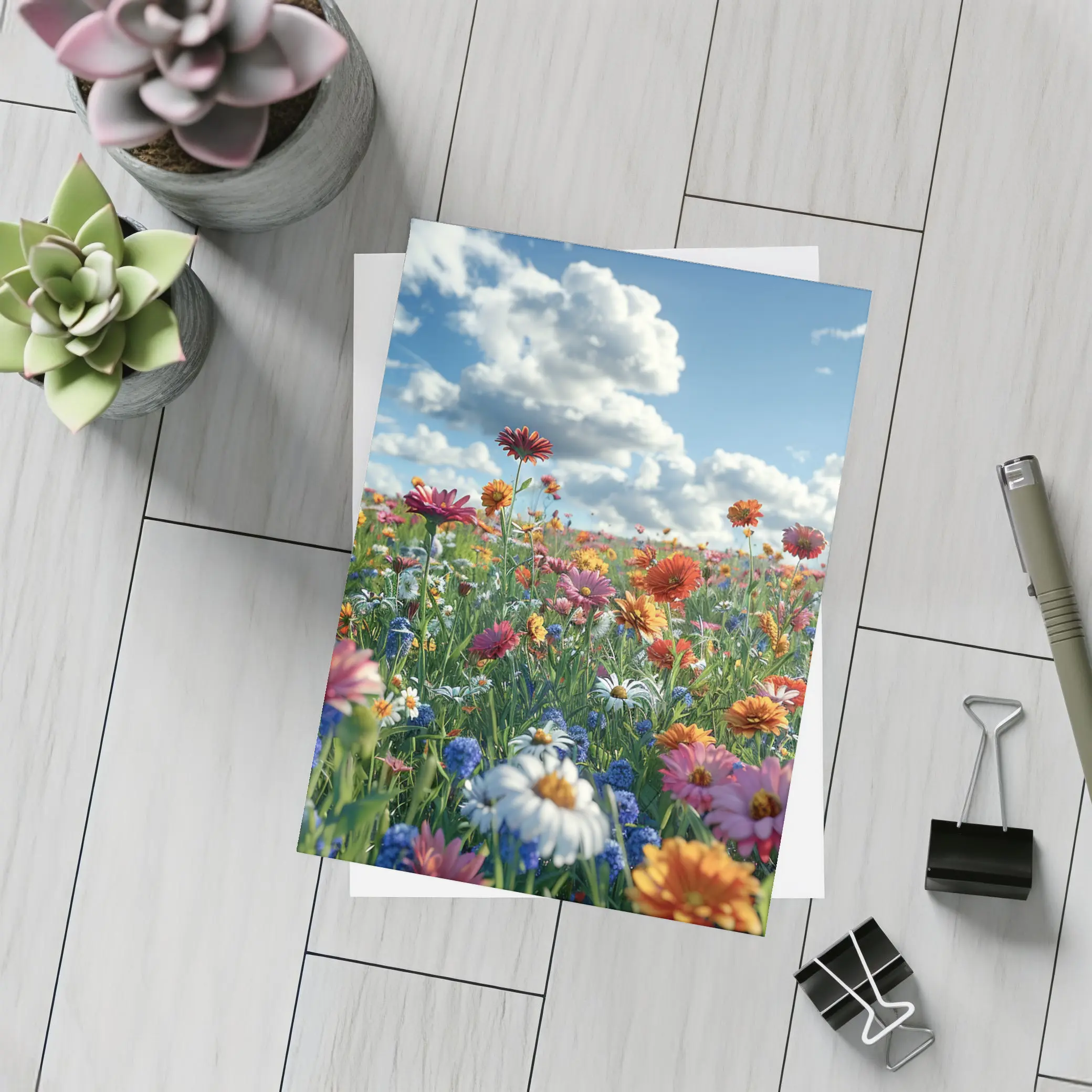 Wildflower Meadow Under Bright Blue Sky – Postcards