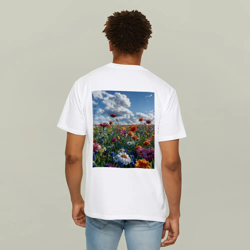 Wildflower Meadow Under Bright Blue Sky – T-Shirts