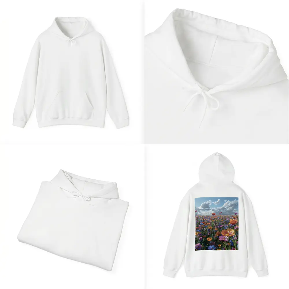 Colorful Wildflower Field Cloudy Blue Sky – Hoodies