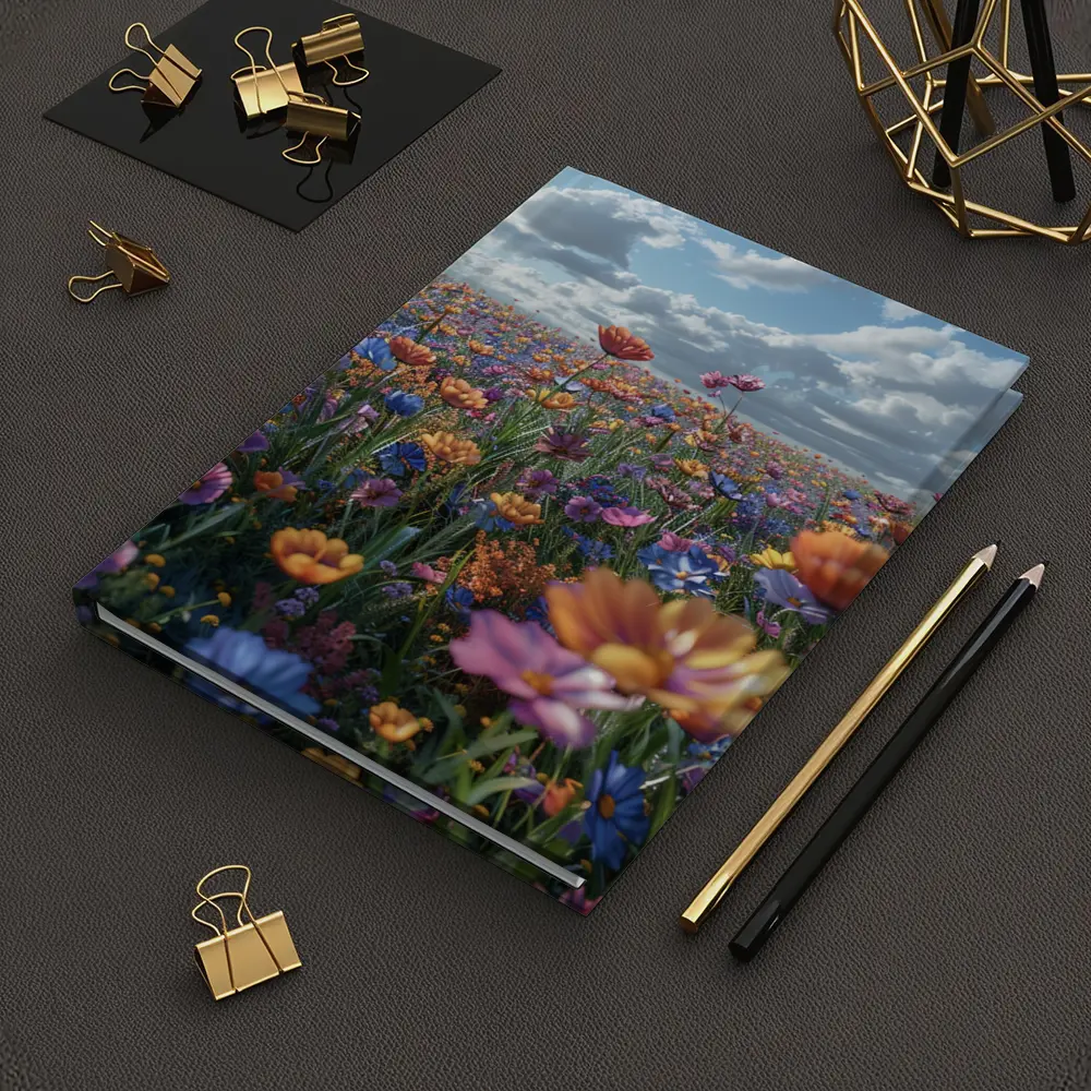 Colorful Wildflower Field Cloudy Blue Sky – Notebooks