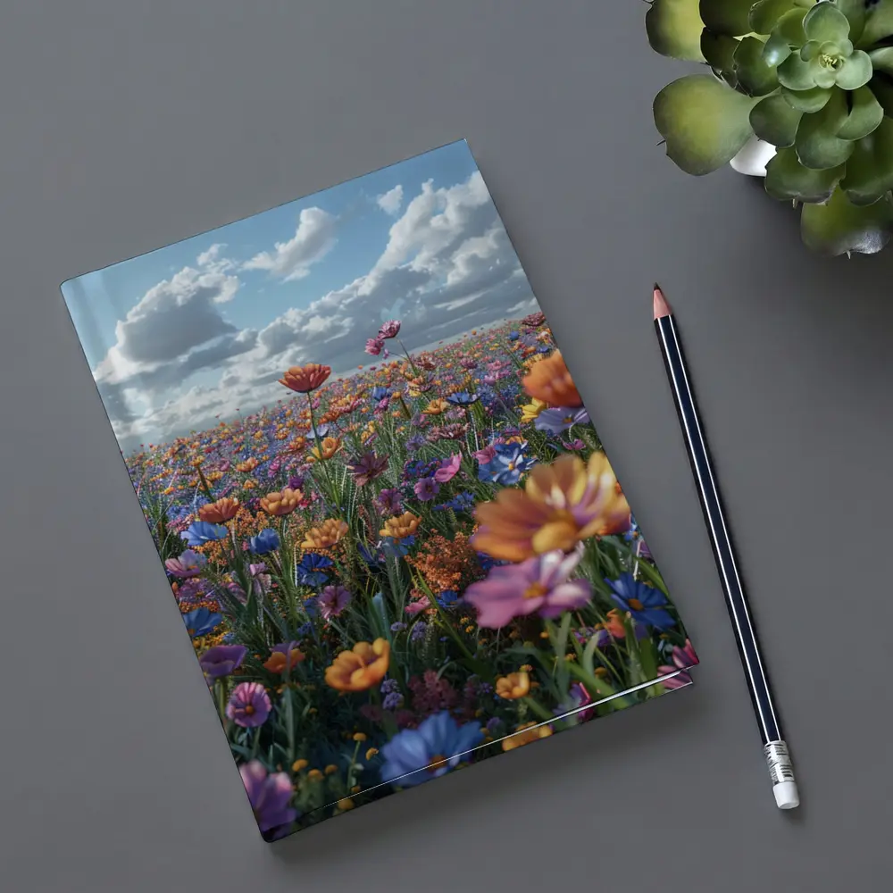 Colorful Wildflower Field Cloudy Blue Sky – Notebooks