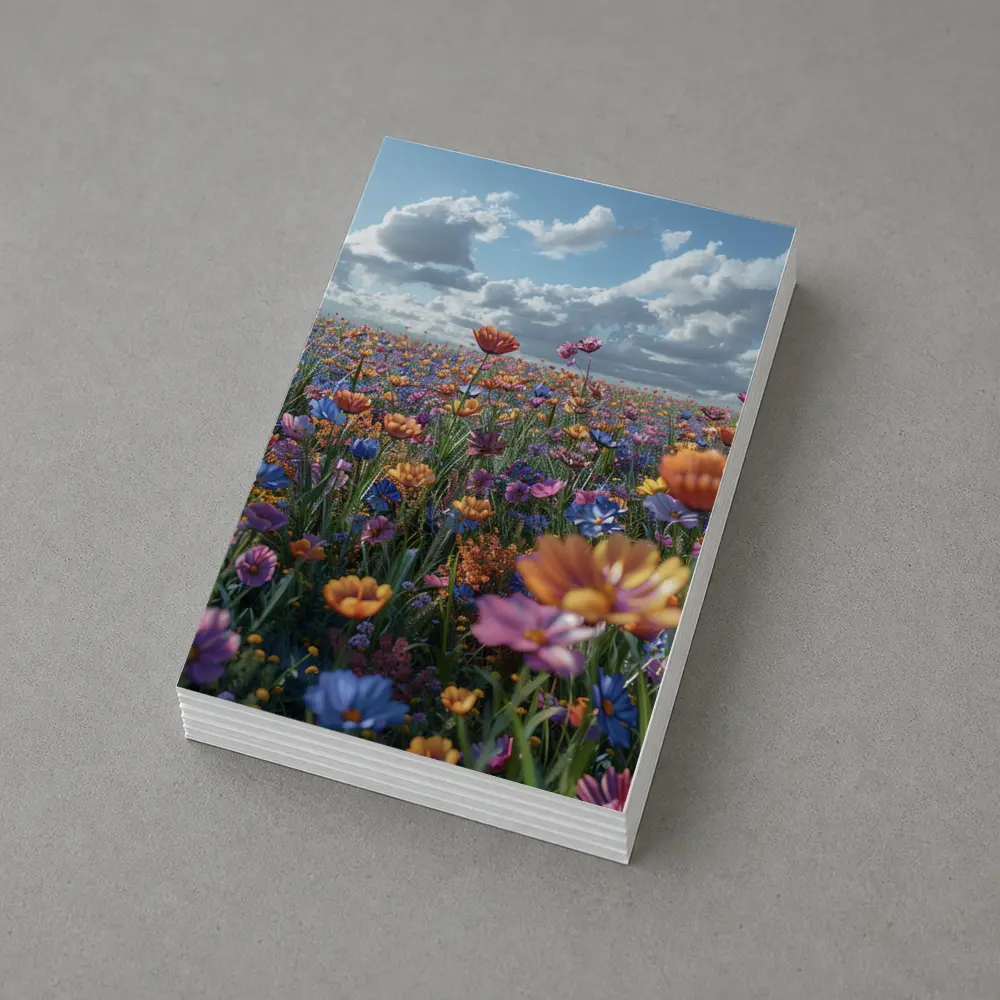 Colorful Wildflower Field Cloudy Blue Sky – Postcards