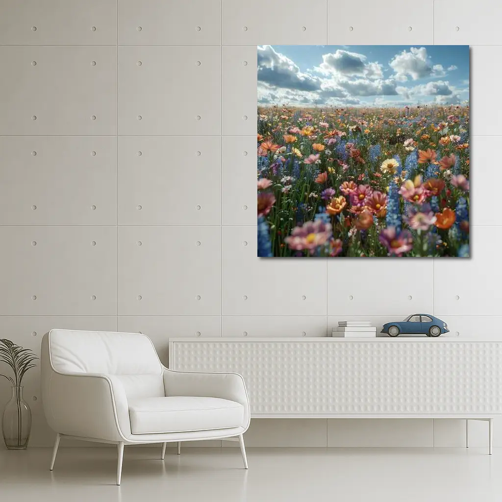 Colorful Wildflower Field Cloudy Sky – Wall Art