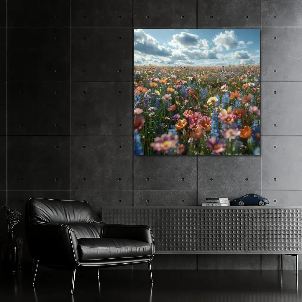 Colorful Wildflower Field Cloudy Sky – Wall Art