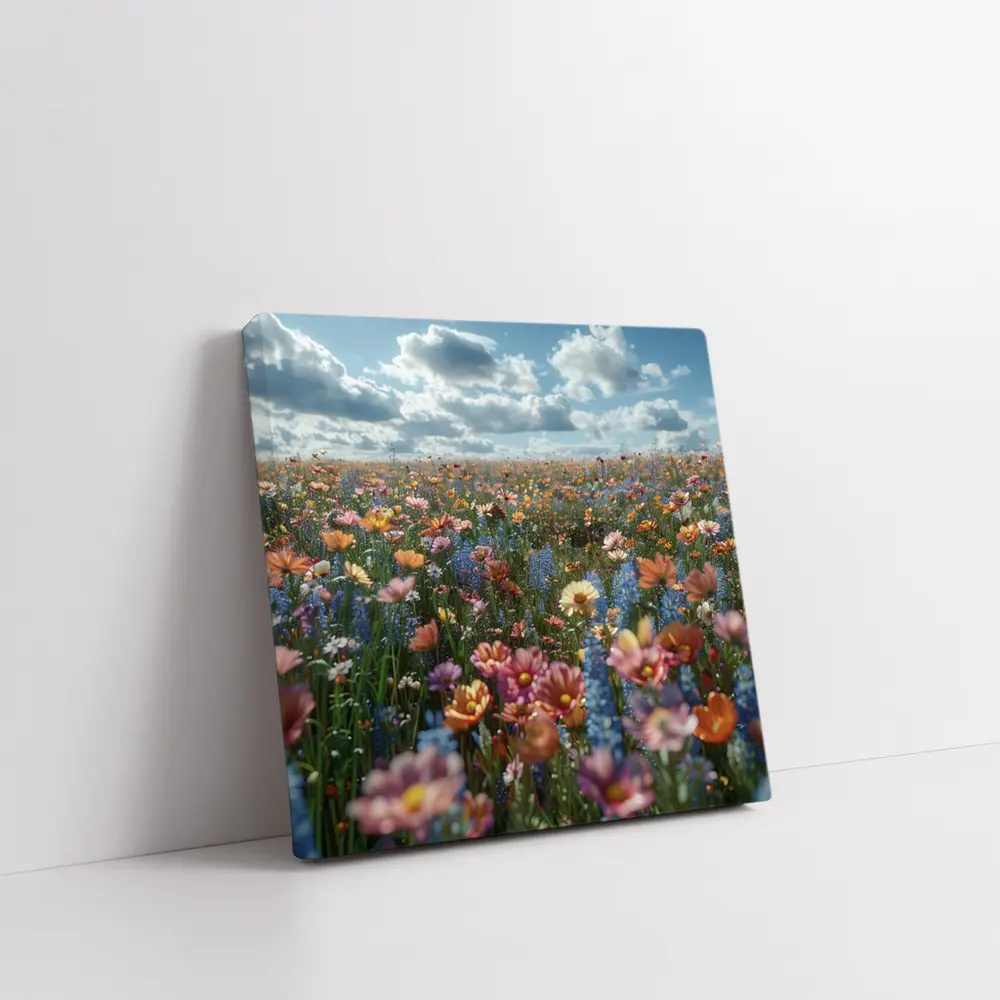 Colorful Wildflower Field Cloudy Sky – Wall Art