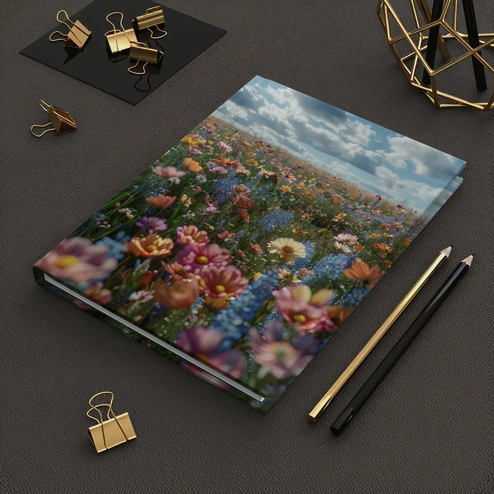 Colorful Wildflower Field Cloudy Sky – Notebooks