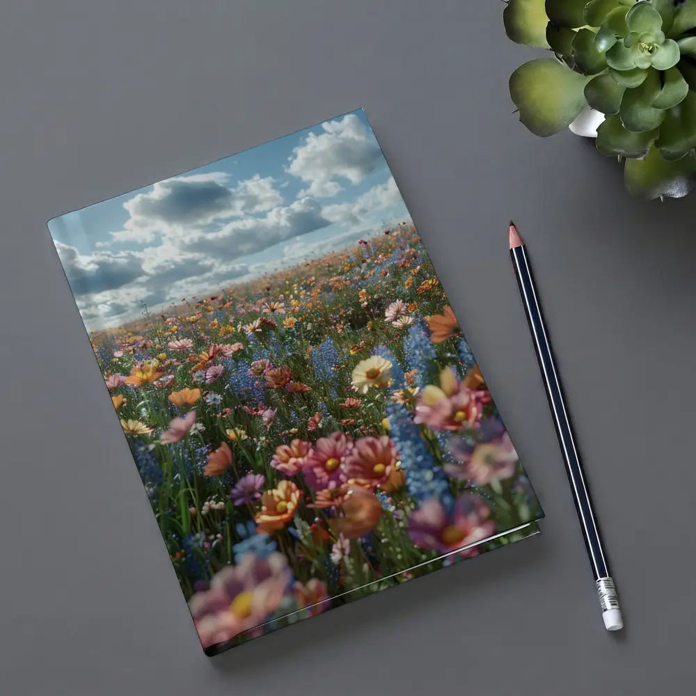 Colorful Wildflower Field Cloudy Sky – Notebooks
