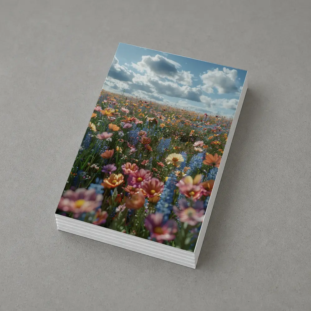 Colorful Wildflower Field Cloudy Sky – Postcards