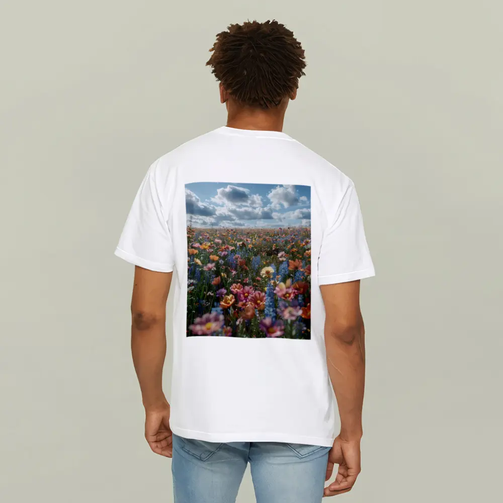 Colorful Wildflower Field Cloudy Sky – T-Shirts