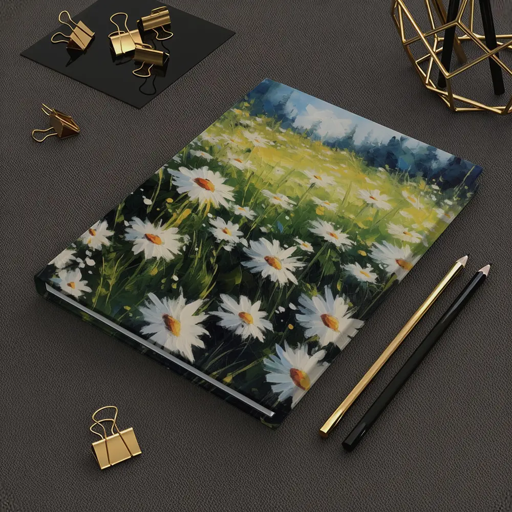 Daisy Field Oil Painting Green Forest Background – Notebooks