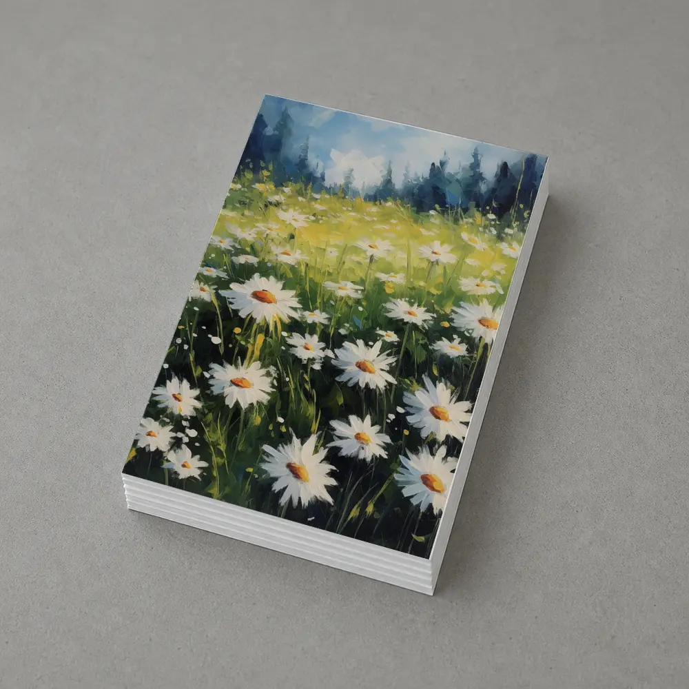 Daisy Field Oil Painting Green Forest Background – Postcards