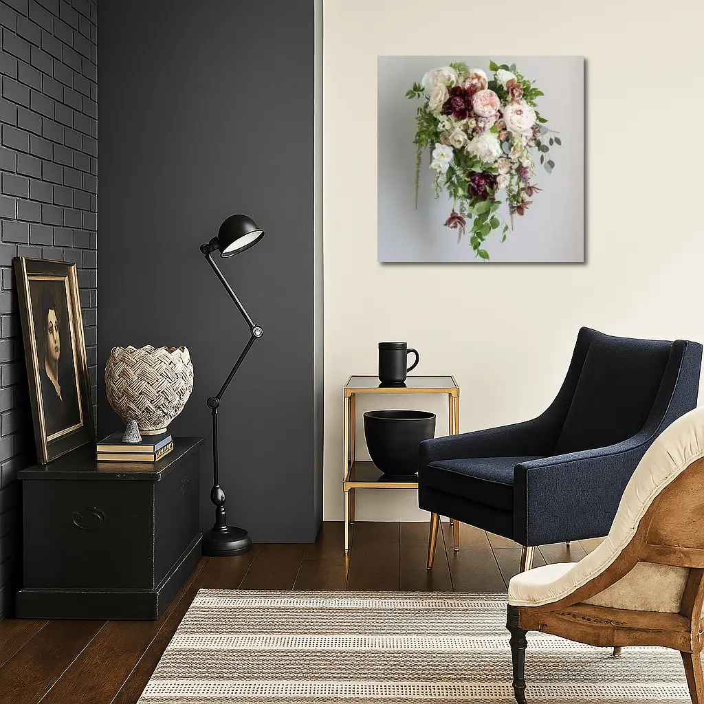 Cascading Peony Rose Bouquet White Background – Wall Art