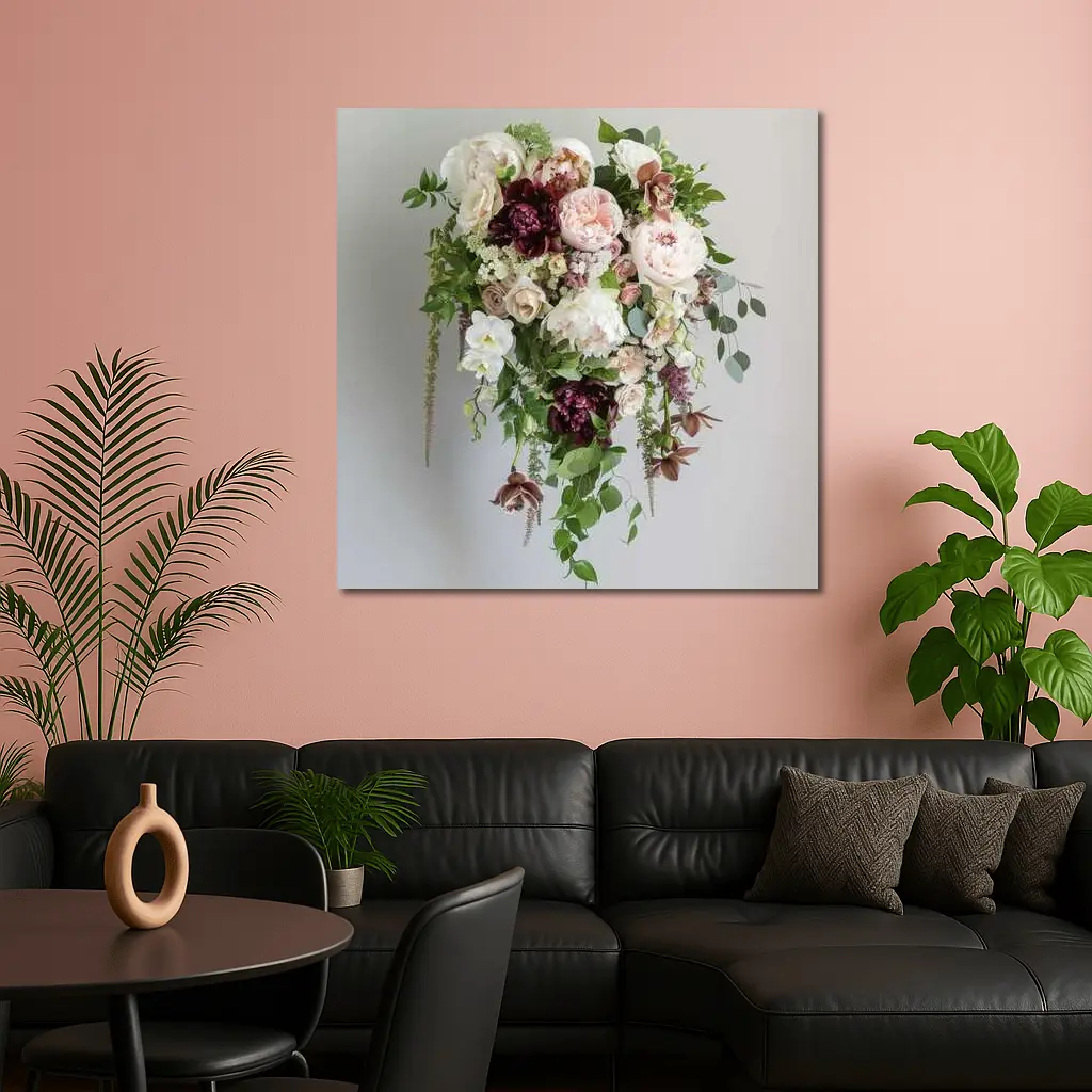 Cascading Peony Rose Bouquet White Background – Wall Art