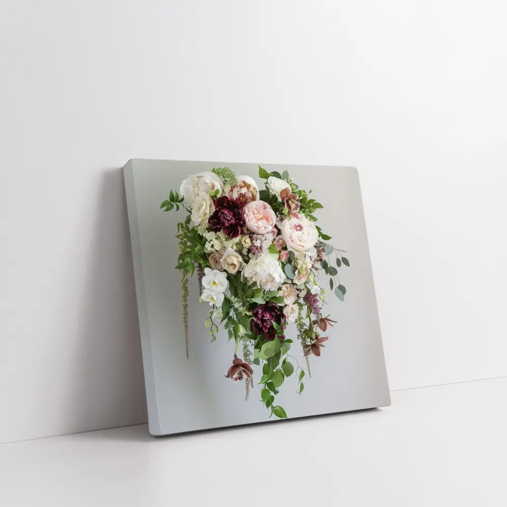 Cascading Peony Rose Bouquet White Background – Wall Art