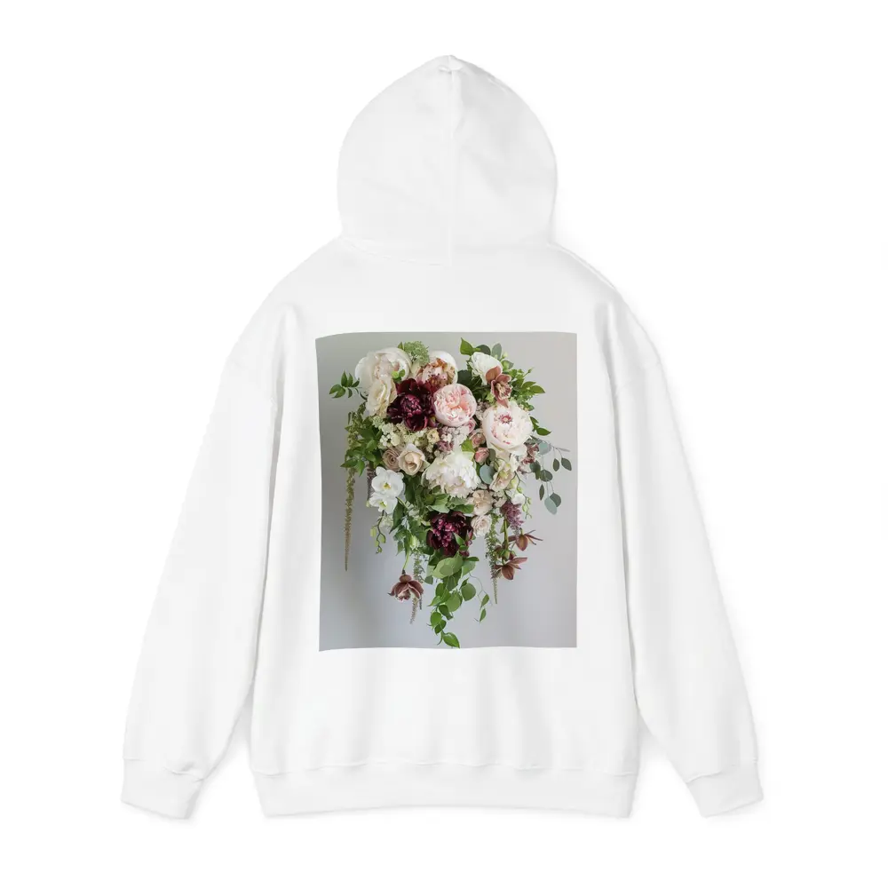 Cascading Peony Rose Bouquet White Background – Hoodies