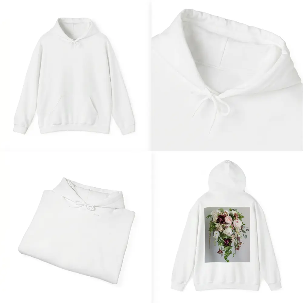 Cascading Peony Rose Bouquet White Background – Hoodies