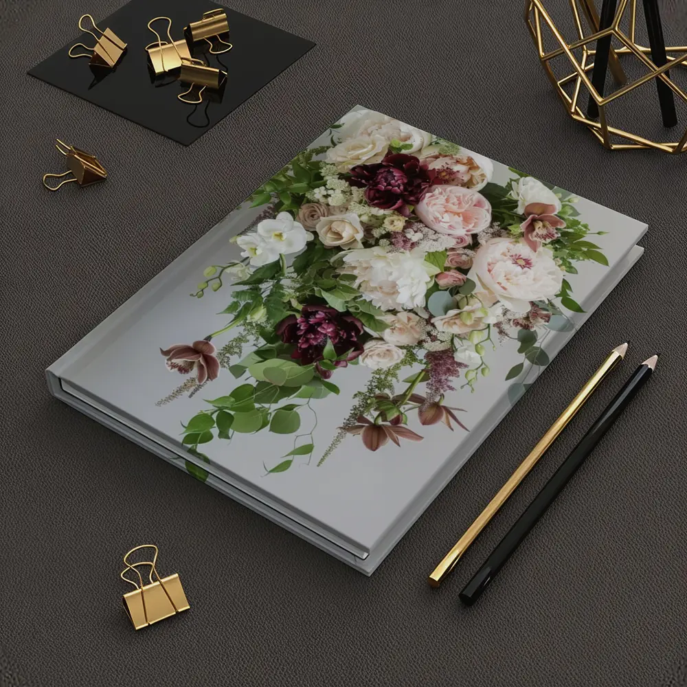 Cascading Peony Rose Bouquet White Background – Notebooks