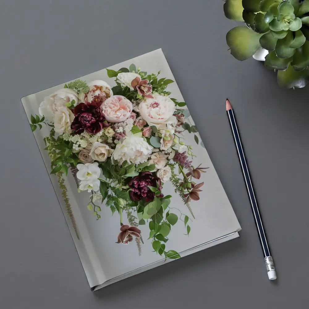 Cascading Peony Rose Bouquet White Background – Notebooks