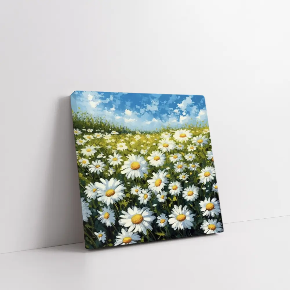 Daisy Field Painting Blue Sky Summer – Wall Art