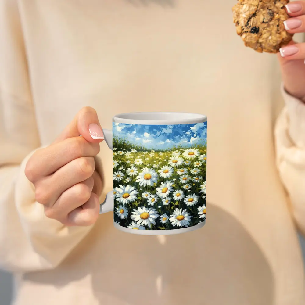 Daisy Field Painting Blue Sky Summer – Mugs
