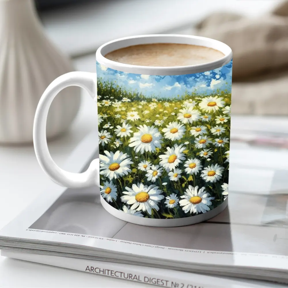 Daisy Field Painting Blue Sky Summer – Mugs