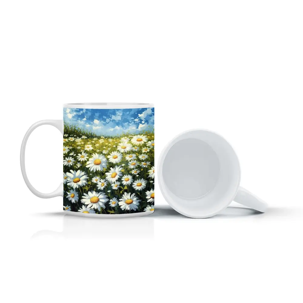 Daisy Field Painting Blue Sky Summer – Mugs