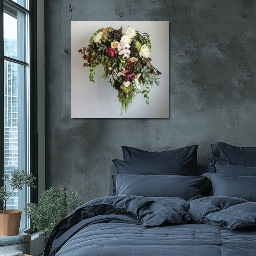 Dark Floral Bouquet Orchids Peonies Roses Green – Wall Art