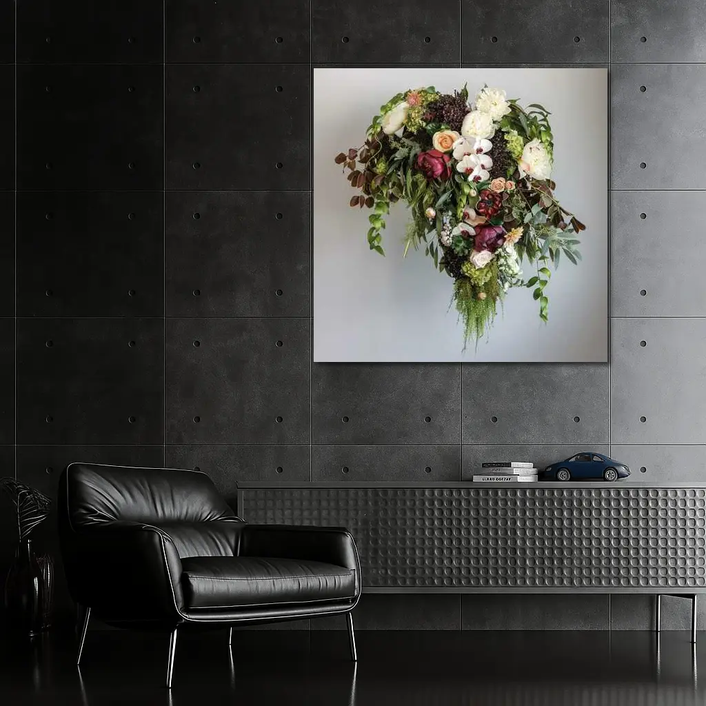 Dark Floral Bouquet Orchids Peonies Roses Green – Wall Art