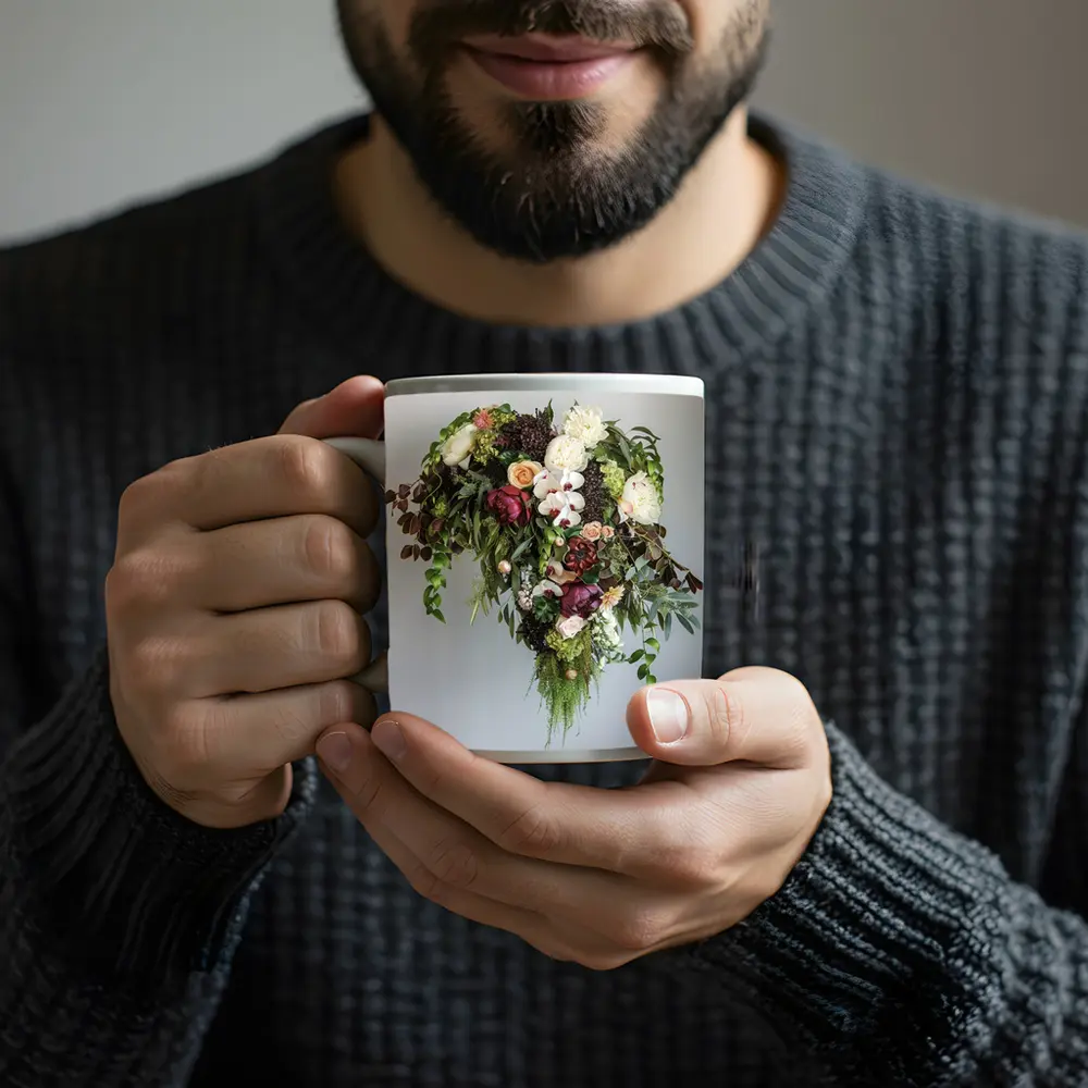 Dark Floral Bouquet Orchids Peonies Roses Green – Mugs