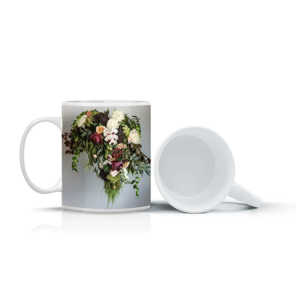 Dark Floral Bouquet Orchids Peonies Roses Green – Mugs