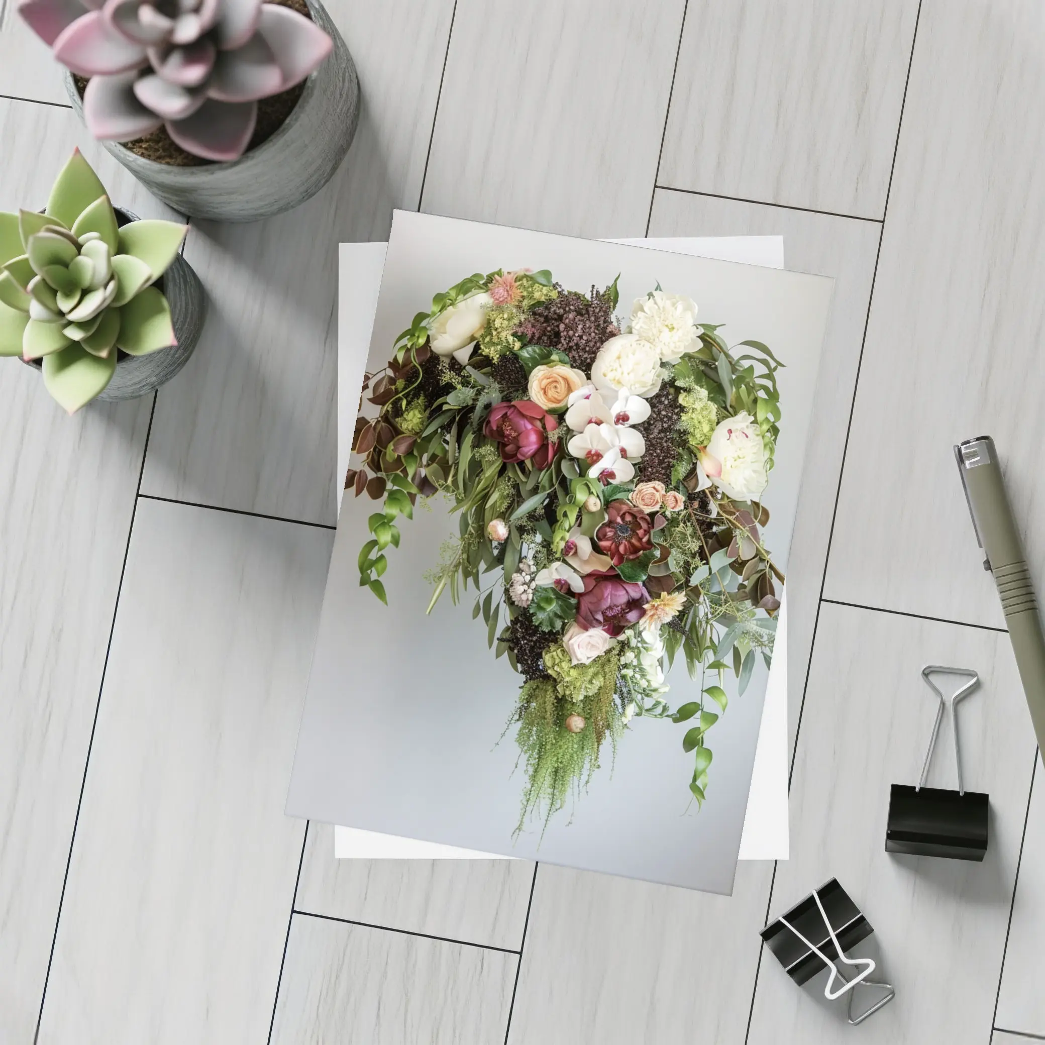 Dark Floral Bouquet Orchids Peonies Roses Green – Postcards