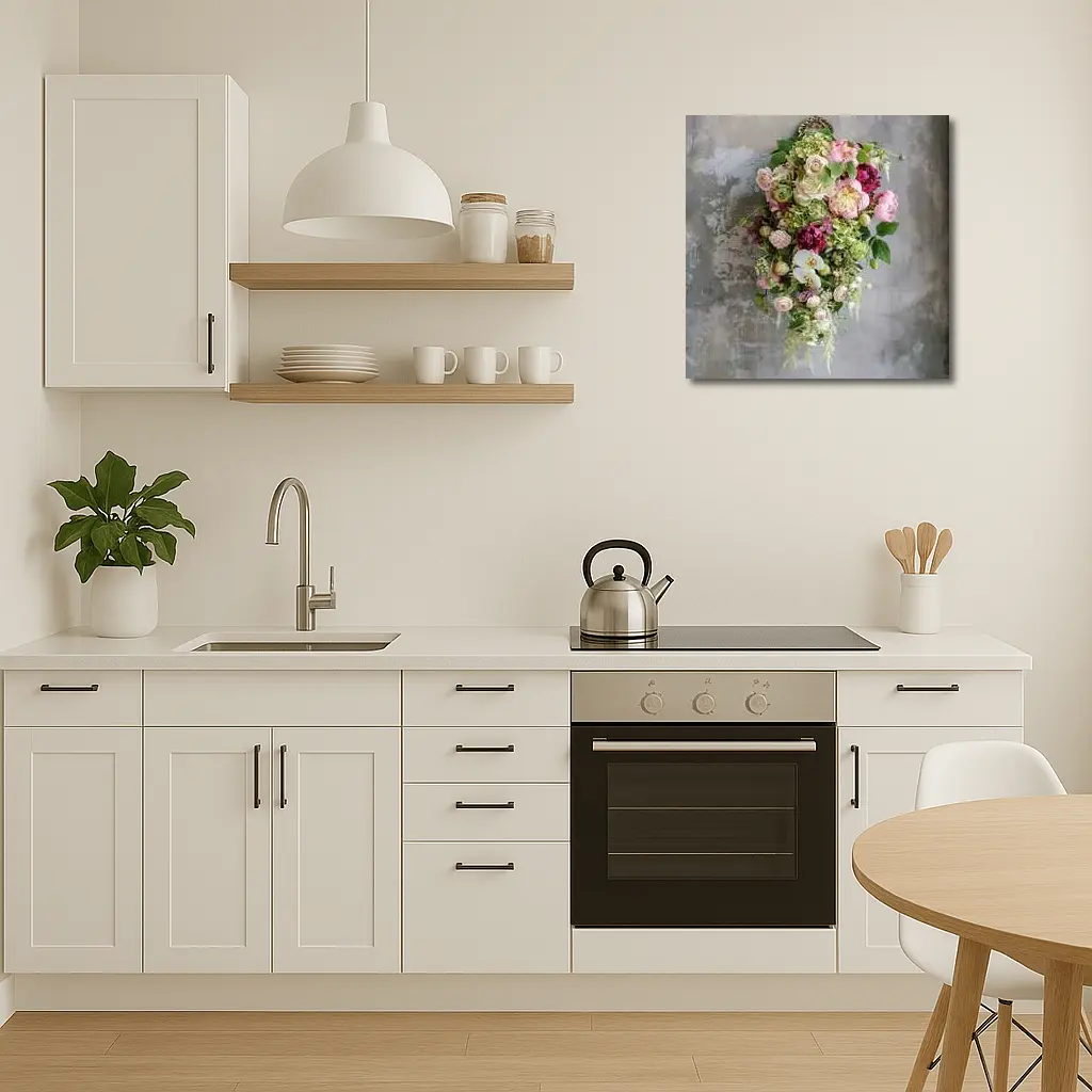 Pink Peonies Orchids Roses Floral Bouquet Gray – Wall Art