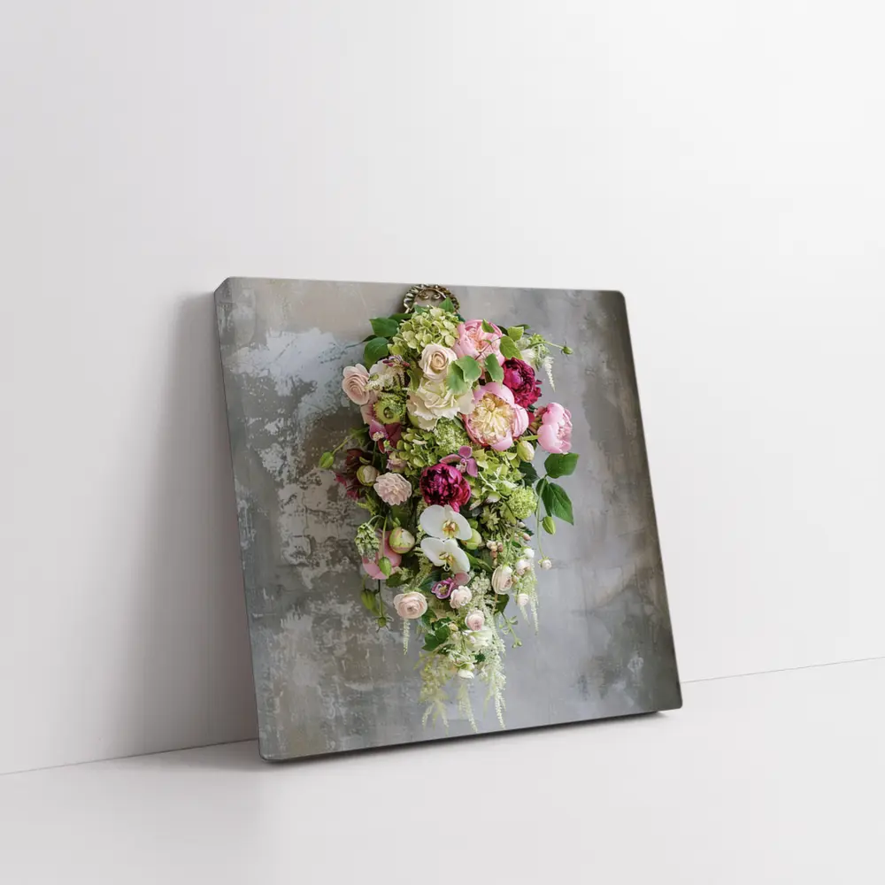 Pink Peonies Orchids Roses Floral Bouquet Gray – Wall Art