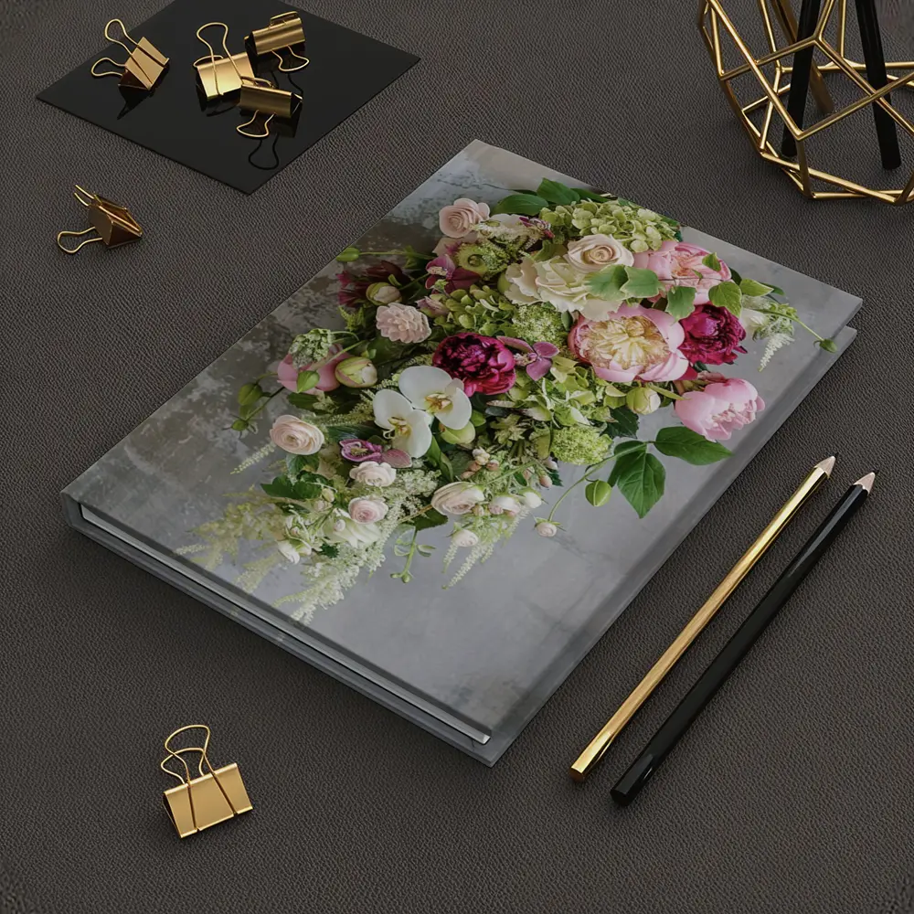 Pink Peonies Orchids Roses Floral Bouquet Gray – Notebooks