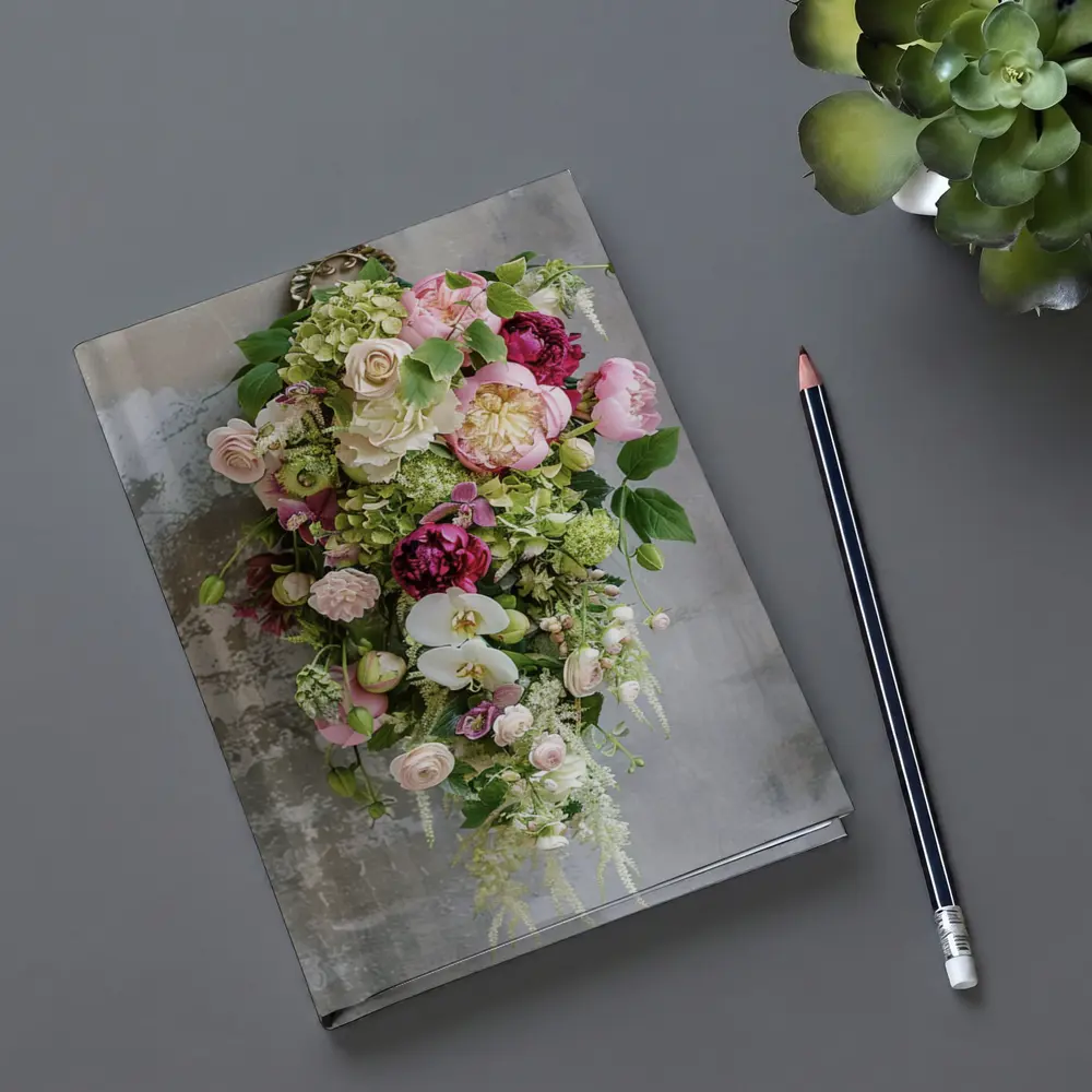 Pink Peonies Orchids Roses Floral Bouquet Gray – Notebooks