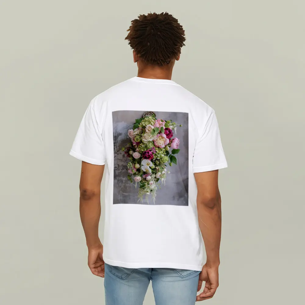 Pink Peonies Orchids Roses Floral Bouquet Gray – T-Shirts