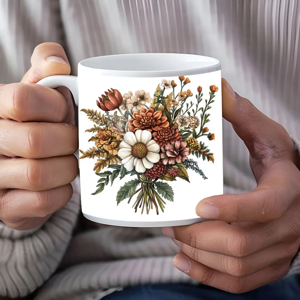 Autumn Wildflower Bouquet Botanical Illustration Art – Mugs