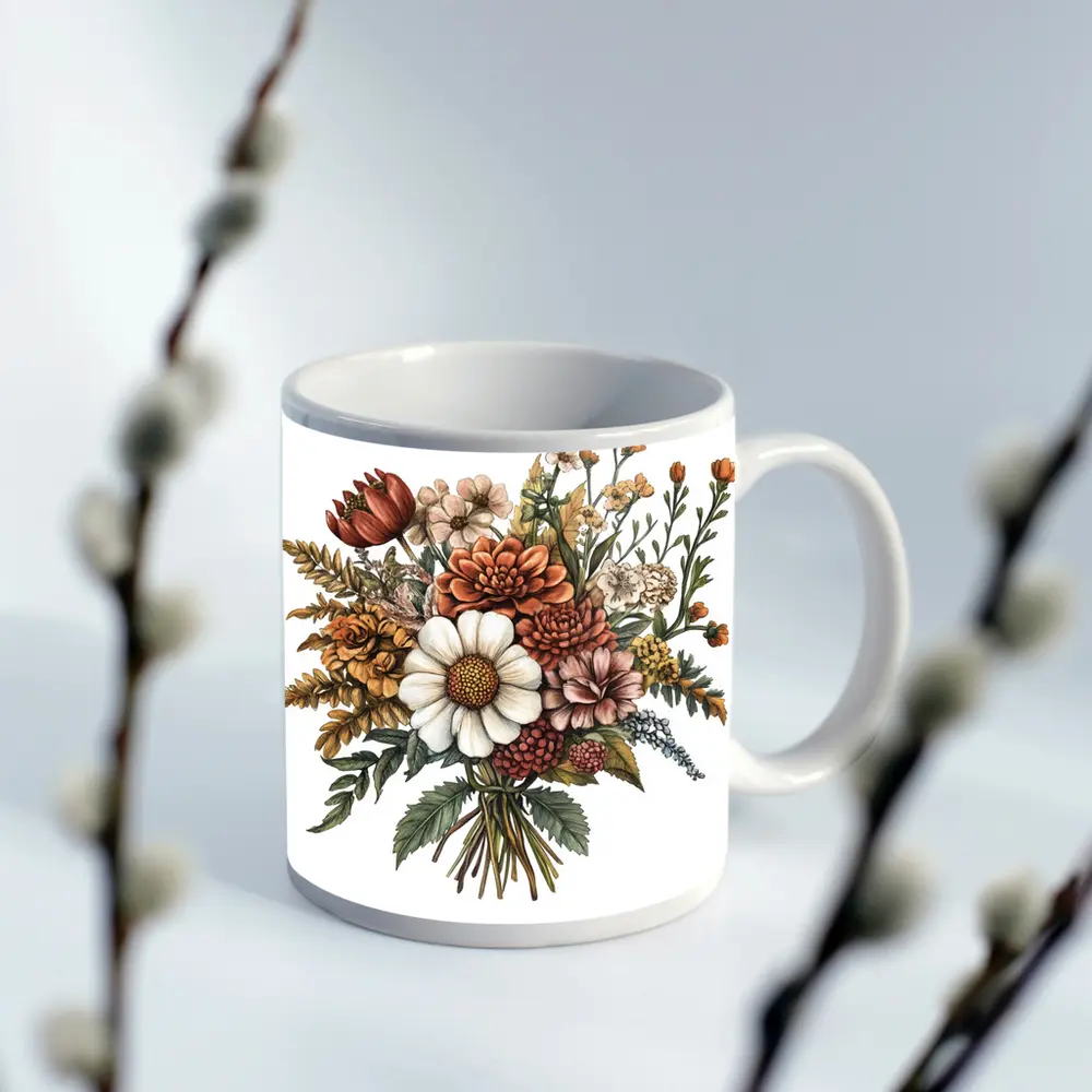 Autumn Wildflower Bouquet Botanical Illustration Art – Mugs