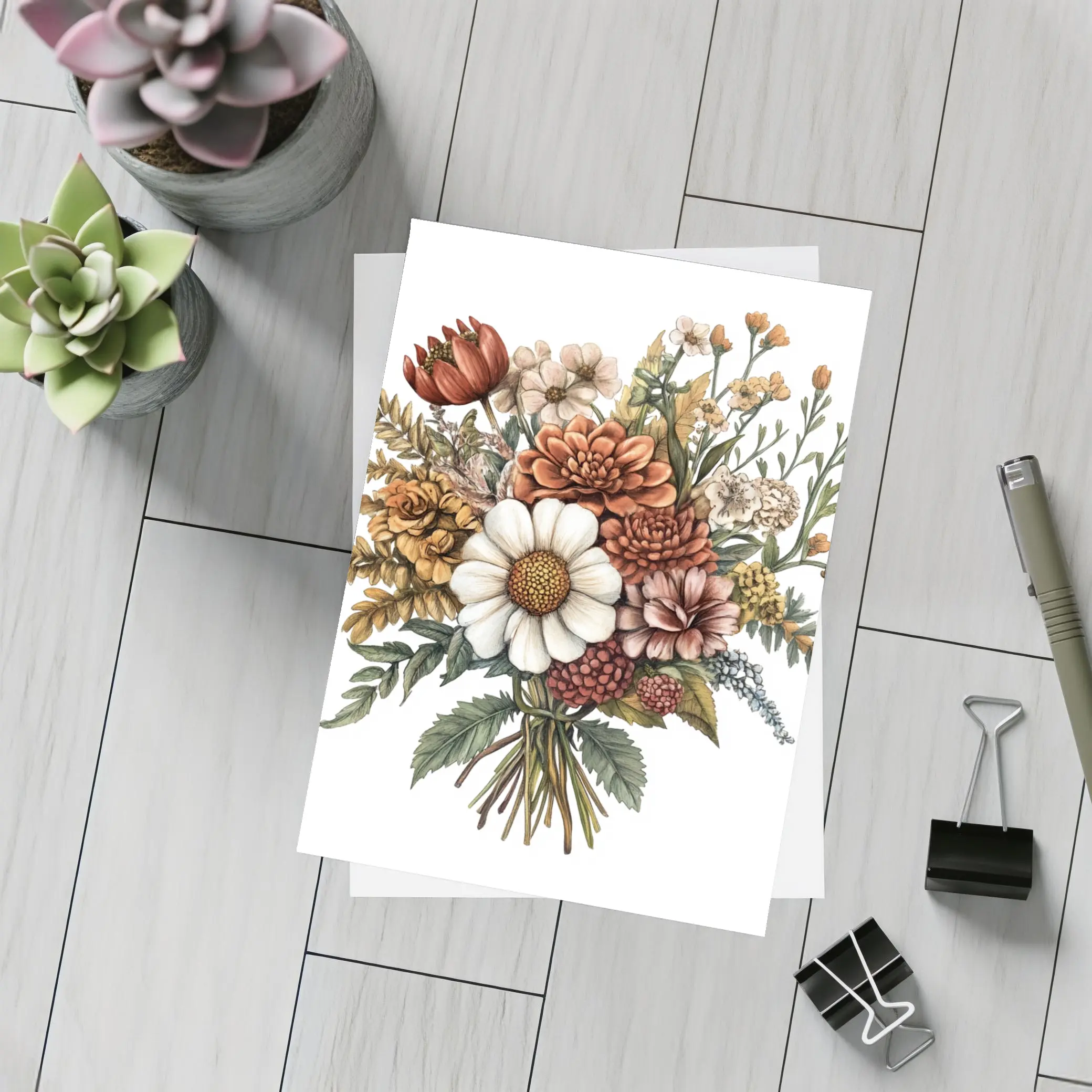 Autumn Wildflower Bouquet Botanical Illustration Art – Postcards